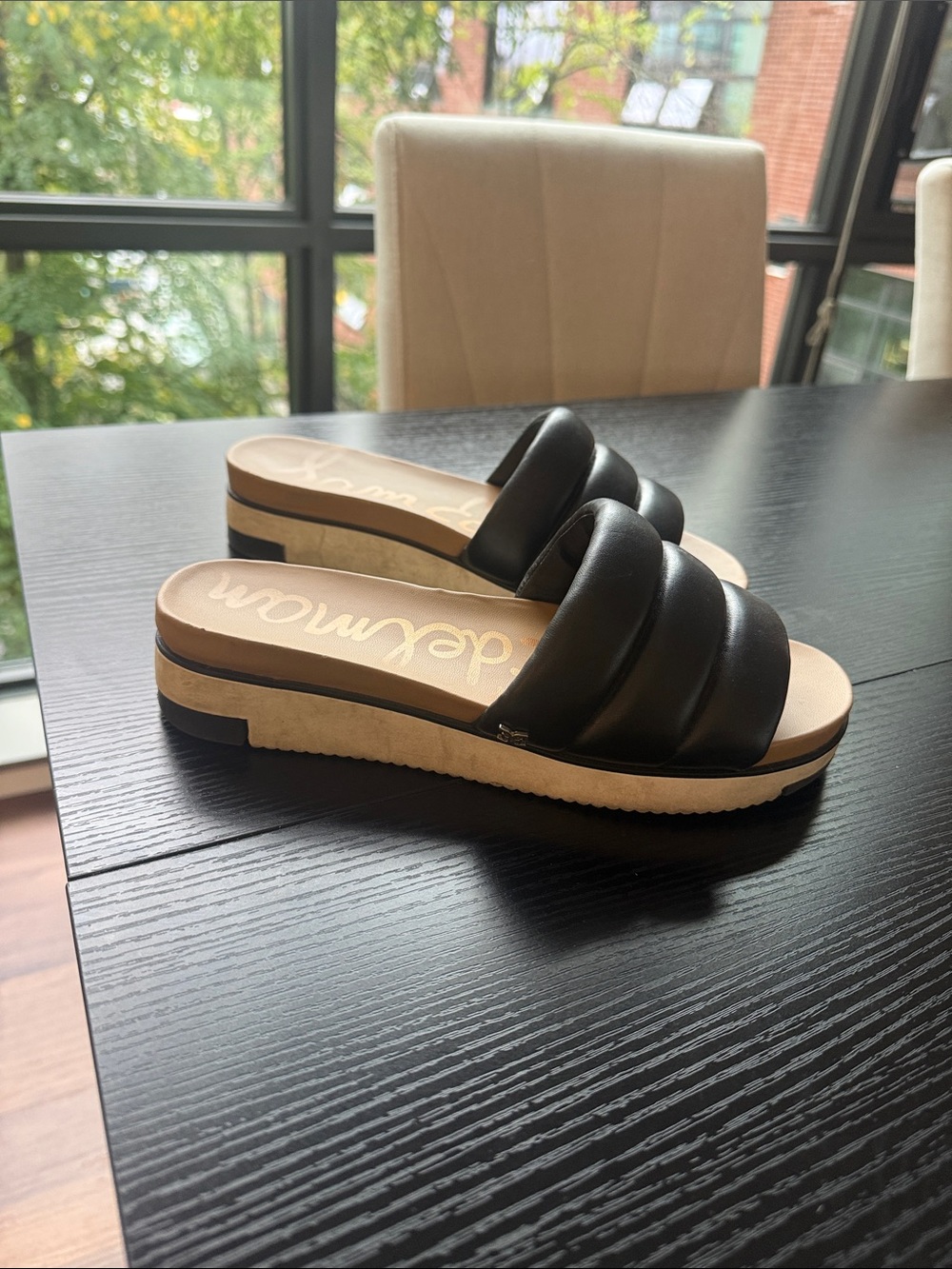 Sam Edelman Black Quilted Slide Mules with Platform
